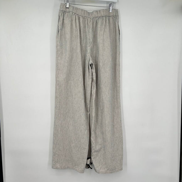 women Future Collective Linen Blend Striped Ankle Tie White Black Pants M