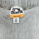 women Future Collective Linen Blend Striped Ankle Tie White Black Pants M