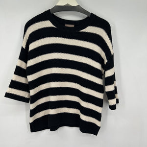 women Lilla P Cotton Blend Striped Black Cream Sweater S