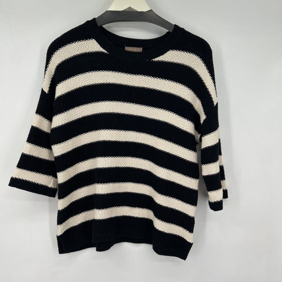 women Lilla P Cotton Blend Striped Black Cream Sweater S