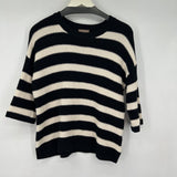 women Lilla P Cotton Blend Striped Black Cream Sweater S