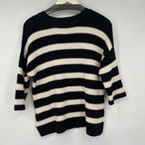 women Lilla P Cotton Blend Striped Black Cream Sweater S