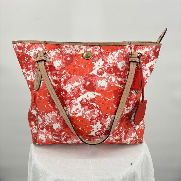 women Coach Peyton Floral Tote Pink Red White Purse