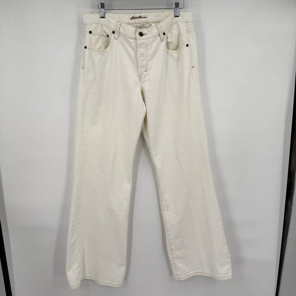unisex Eddie Bauer Button Fly Boot Cut White Jeans 34x32