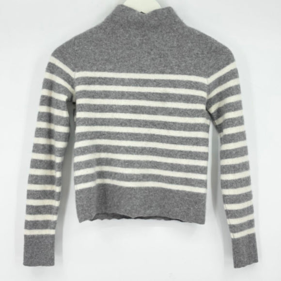 women Vince Striped Cashmere Funnel Neck Gray Sweater XS