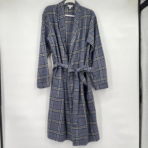 unisex Garnet Hill Plaid Cotton Flannel Robe Blue Intimates/Sleepwear S