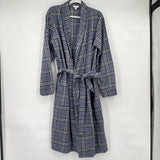 unisex Garnet Hill Plaid Cotton Flannel Robe Blue Intimates/Sleepwear S