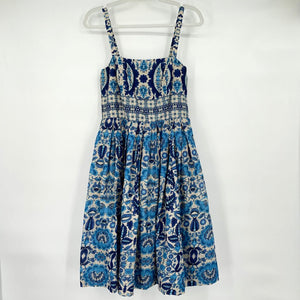 women Taylor Fit and Flair Cotton Patterned Sundress Beige and Blue Dress 6