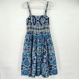 women Taylor Fit and Flair Cotton Patterned Sundress Beige and Blue Dress 6
