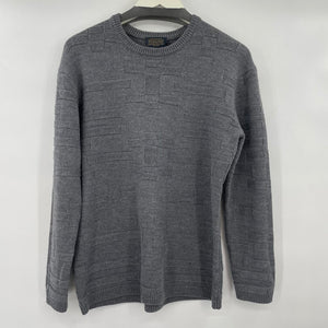 men Pendleton Merino Wool Geometric Texture Pullover Gray Sweater L