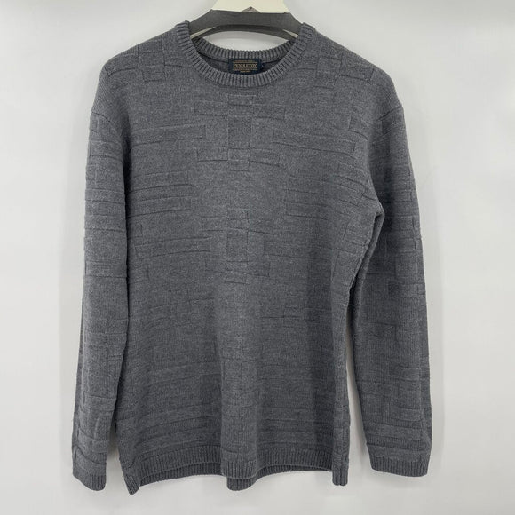 men Pendleton Merino Wool Geometric Texture Pullover Gray Sweater L