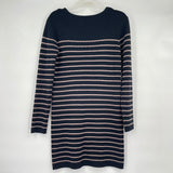 women Michael Stars Striped Cotton/Cashmere Long Sleeve Sweater Dress Navy Blue Dress M