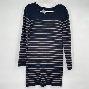 women Michael Stars Striped Cotton/Cashmere Long Sleeve Sweater Dress Navy Blue Dress M