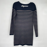 women Michael Stars Striped Cotton/Cashmere Long Sleeve Sweater Dress Navy Blue Dress M