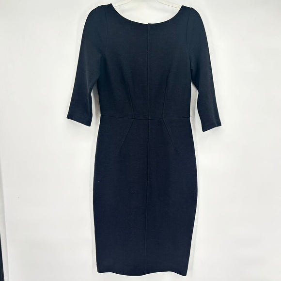 women Boden Ribbed Knit 3/4 Sleeve Pencil Black Dress 6R