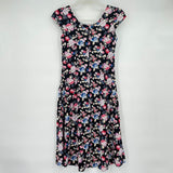 women Clef de Sol Floral Print Knit Short Sleeve Black Dress M