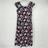 women Clef de Sol Floral Print Knit Short Sleeve Black Dress M