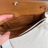 women Coach NWT Straw Leather Flapover Wristlet Cream Tan Purse