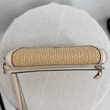 women Coach NWT Straw Leather Flapover Wristlet Cream Tan Purse
