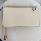 women Coach NWT Straw Leather Flapover Wristlet Cream Tan Purse