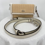 women Coach NWT Straw Leather Flapover Wristlet Cream Tan Purse