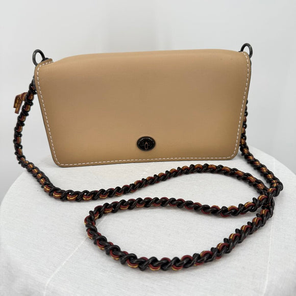 women Coach Dinky Glovetanned Leather Crossbody Tan Beige Purse