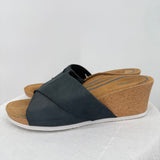 women Aetrex Cora Leather Cork Wedge Black Tan Shoes 9