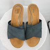 women Aetrex Cora Leather Cork Wedge Black Tan Shoes 9
