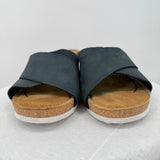 women Aetrex Cora Leather Cork Wedge Black Tan Shoes 9