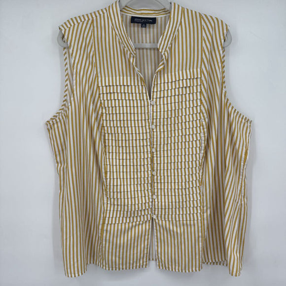 women Jones New York Cotton Striped White Yellow Black Woven Top 3X