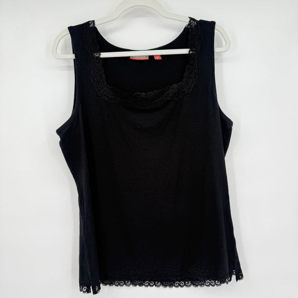 women Nordstrom Cotton Blend Lace Trim Tank Black Knit Top XL