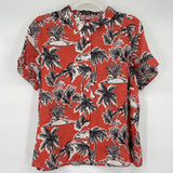 women Tahari NWT Palm Print Linen Red Woven Top M