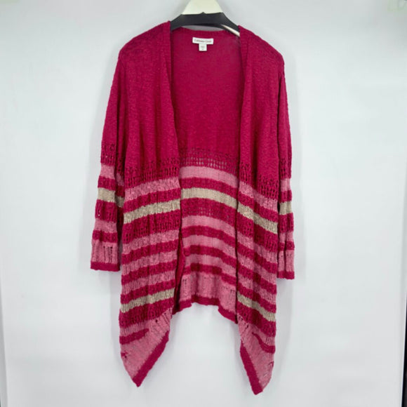 women Coldwater Creek Cotton Blend Striped Cardigan Pink Sweater 2X