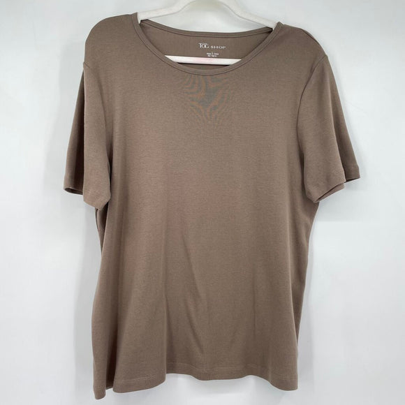 women The Tog Shop Short Sleeve Tee Brown Knit Top L