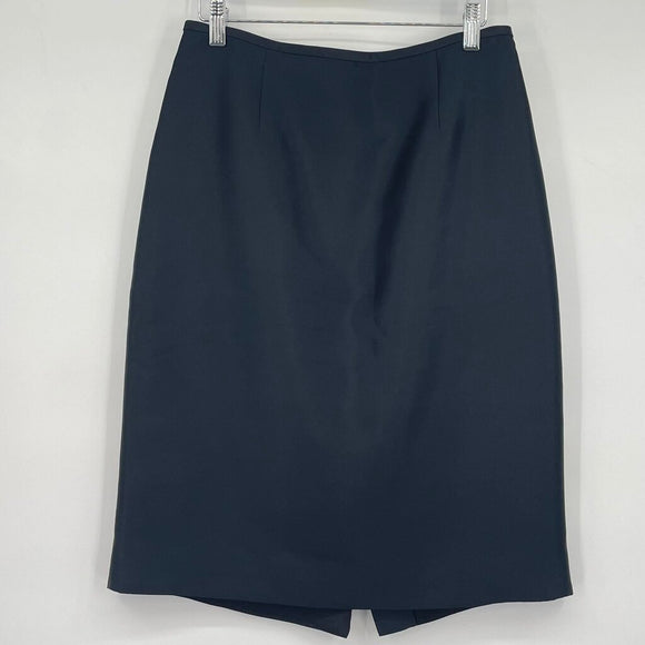 women Oleg Cassi Silk/Wool Pencil Black Skirt 8
