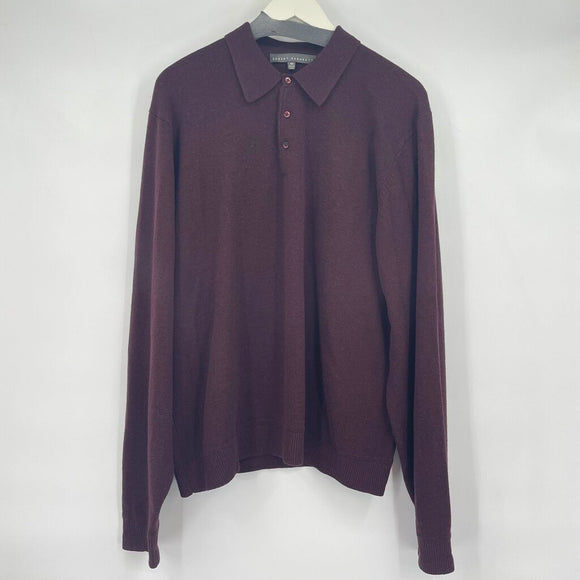 men Robert Barakett Wool/Silk/Cashmere Collared Sweater Burgundy Sweater XXL