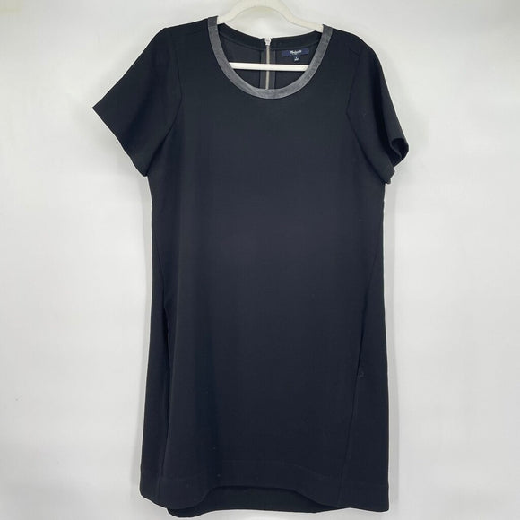 women Madewell Leather Trim Crepe Shift Black Dress L