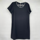 women Madewell Leather Trim Crepe Shift Black Dress L