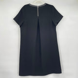 women Madewell Leather Trim Crepe Shift Black Dress L