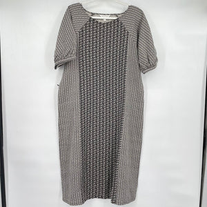 women Garnet Hill 100% Linen Mixed Boho Print Cream and Black Dress L