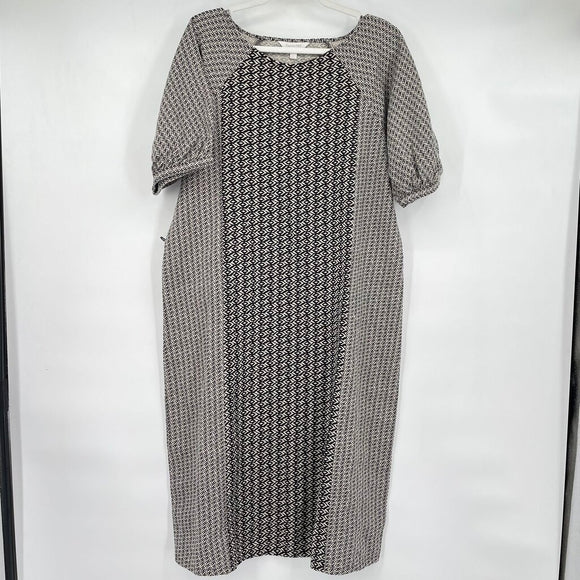 women Garnet Hill 100% Linen Mixed Boho Print Cream and Black Dress L