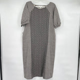 women Garnet Hill 100% Linen Mixed Boho Print Cream and Black Dress L