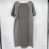 women Garnet Hill 100% Linen Mixed Boho Print Cream and Black Dress L