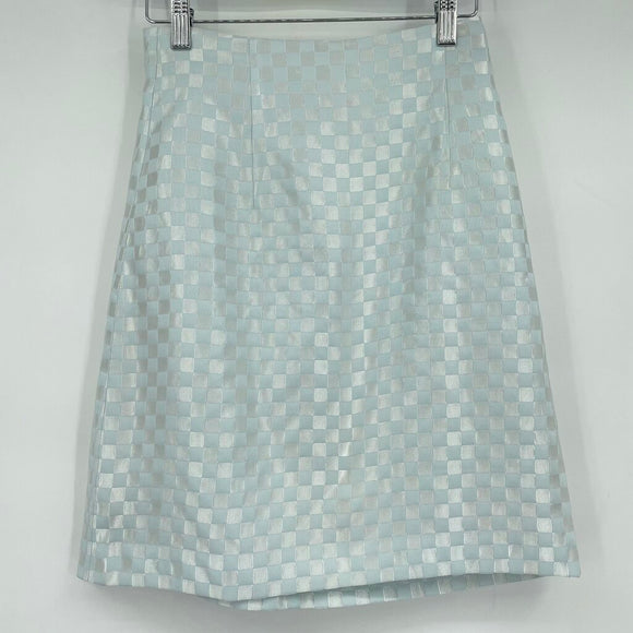 women Isabel Ardee Vintage Checkered Pencil Ice Blue Skirt UK8/US4.