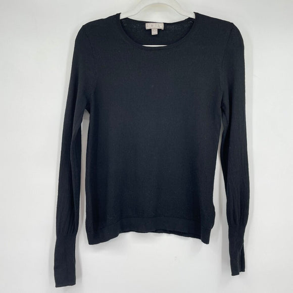 women J. Crew Fine Gauge Merino Wool Crewneck Black Sweater S