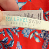 women Sea Level Swim Floral Print Rucket One-Piece Red and Blue Swimwear XL