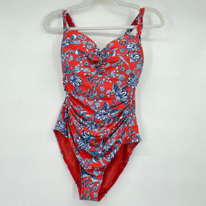 women Sea Level Swim Floral Print Rucket One-Piece Red and Blue Swimwear XL