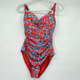 women Sea Level Swim Floral Print Rucket One-Piece Red and Blue Swimwear XL