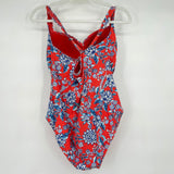 women Sea Level Swim Floral Print Rucket One-Piece Red and Blue Swimwear XL