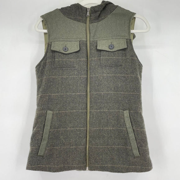 women Prana Herringbone Hooded Vest Green Jacket XS